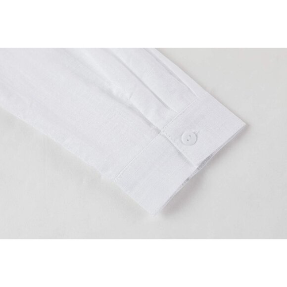 Women's Cotton Linen Button Down Shirt V Neck Long Sleeve Casual Loose Top - Picture 9 of 9